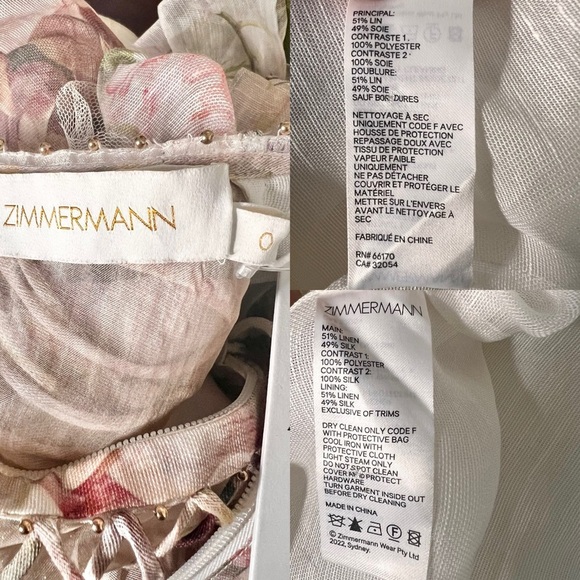 NWT Zimmermann Dancer Laced Midi Ruffled Floral Print Linen And Silk Size 0 - Picture 11 of 13